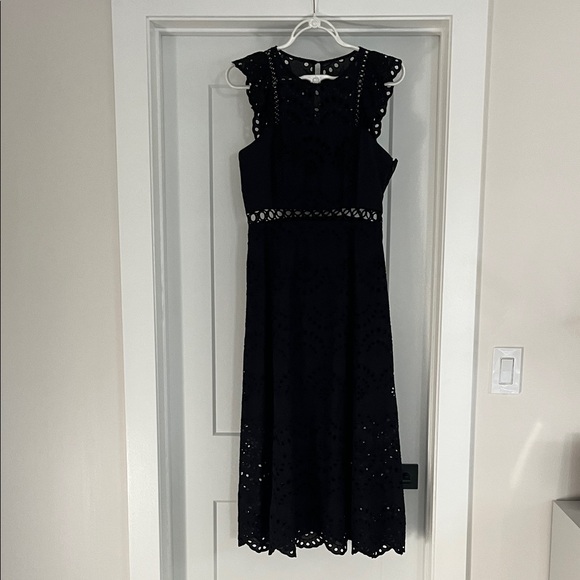 Sam Edelman Black Eyelet Midi Dress Sz 6 - Picture 5 of 7